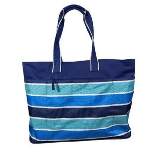 Multi Blue and White Pinstripe Nautical Large Beach Bag